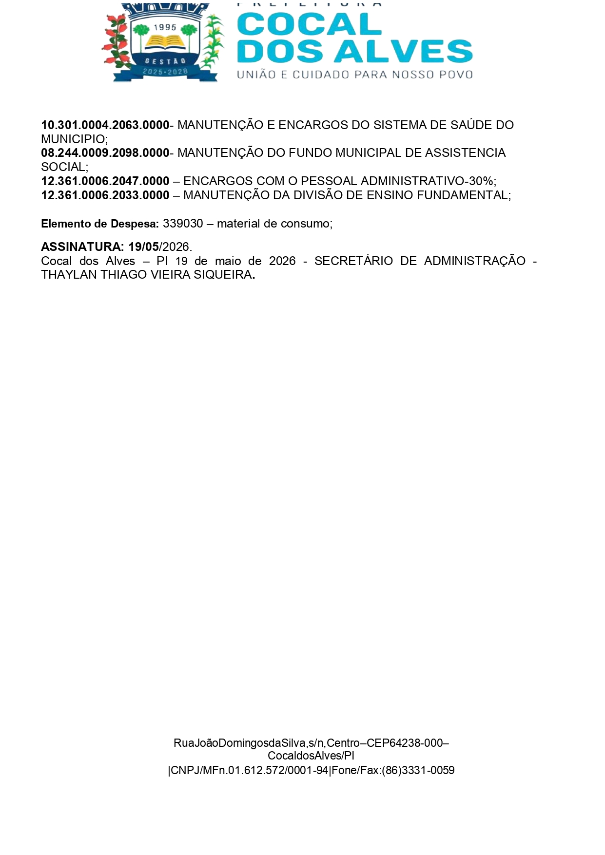 EXTRATO DO TERMO DE CONTRATO DE FORNECIMENTO N°017/2026 REFERENTE AO PREGÃO ELETRÔNICO SRP N°005/2026